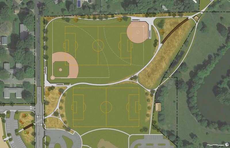 The athletic fields behind the new Shields Elementary.